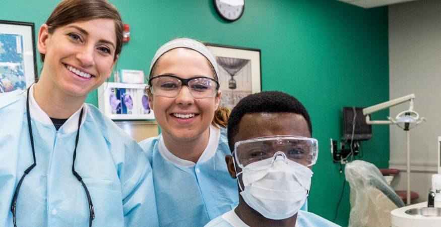 QCC Dental students work in the lab